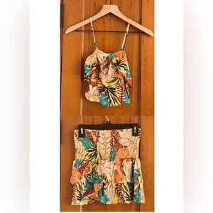 Forever 21 Size Small Tropical Print Crop Top and Skirt Set